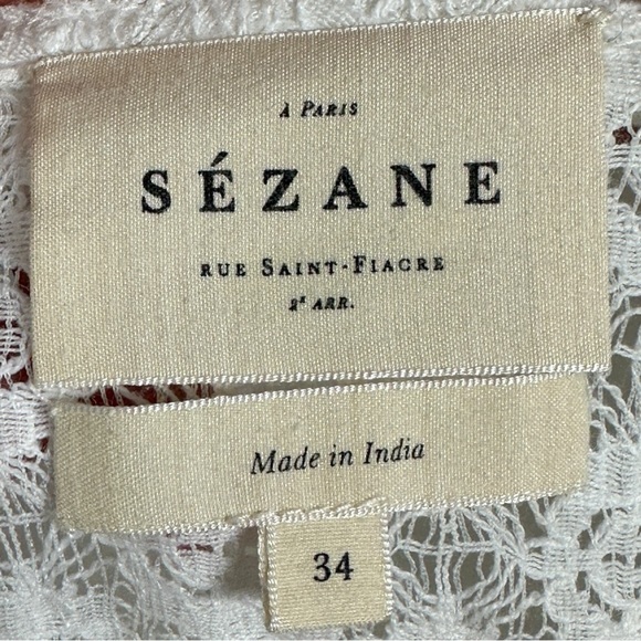 Sezane Leonora Blouse Ecru White Size 34 French US 2 V-Neck Ruffle Sheer Lace - Picture 4 of 14